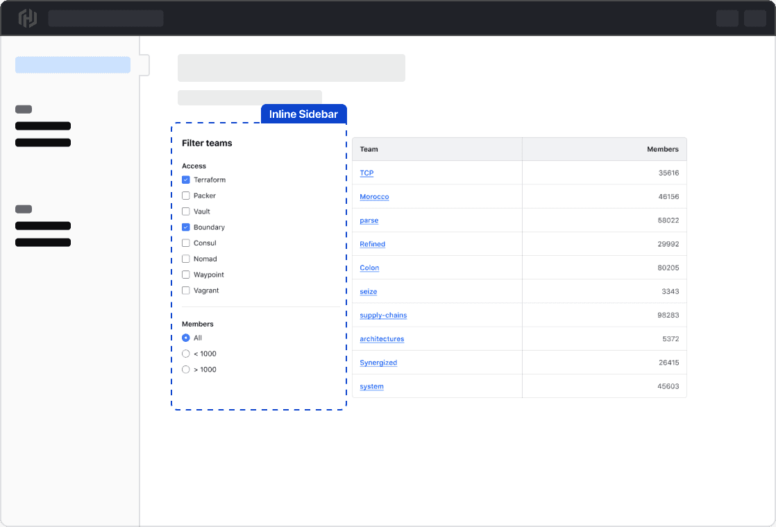 Vertical orientation of the filter bar on the left